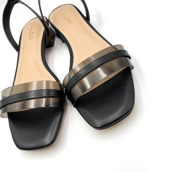 Aldo Womens Size 6.5M Black Low Block Open Toe Slingback Heels Sandals Shoes - Picture 5 of 12